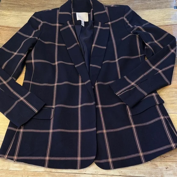 Women's Leith Navy w/ Light Pink Plaid oversized blazer - Picture 3 of 6
